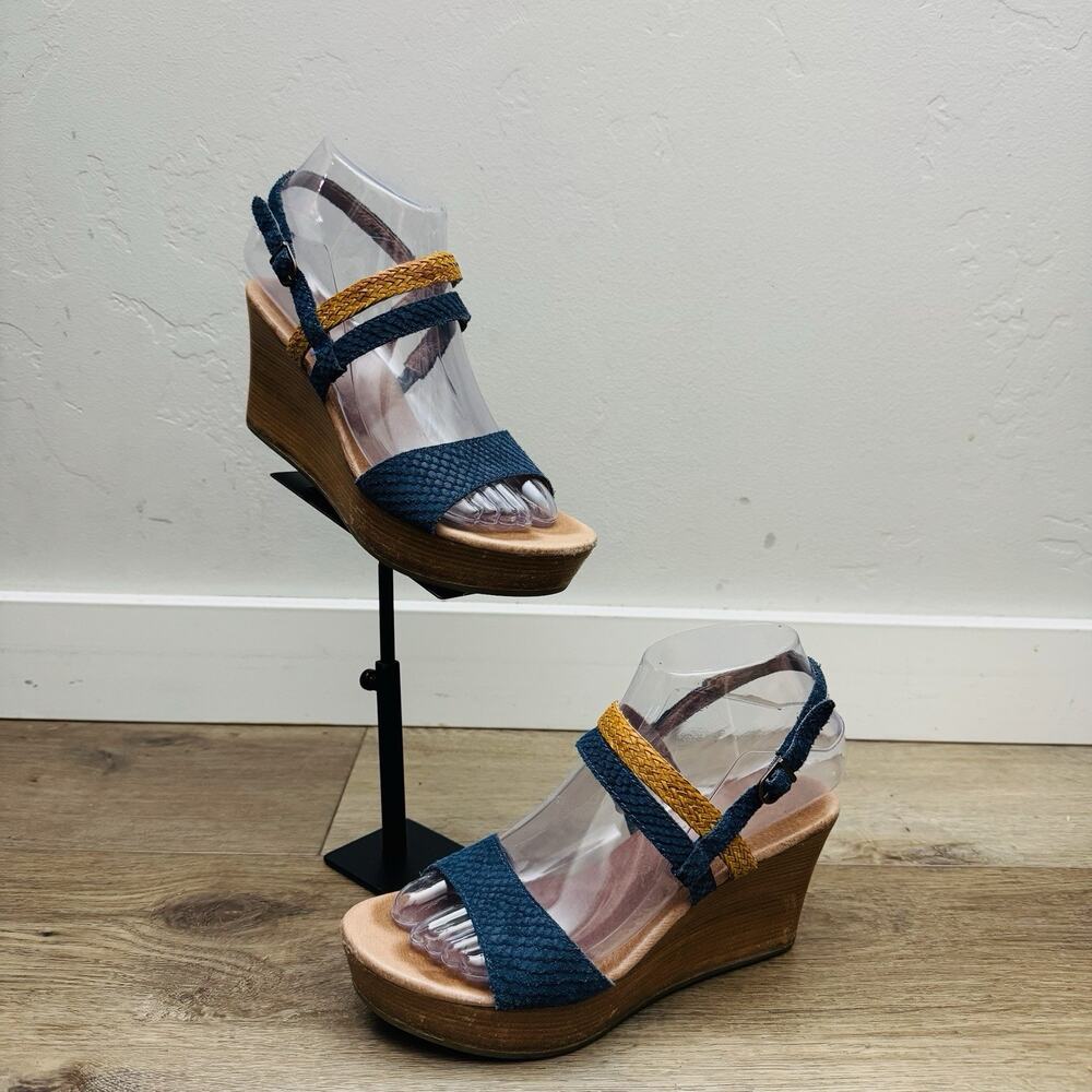 UGG Lira Mar Blue And Tan Wedge Sandals Women’s Size 6.5